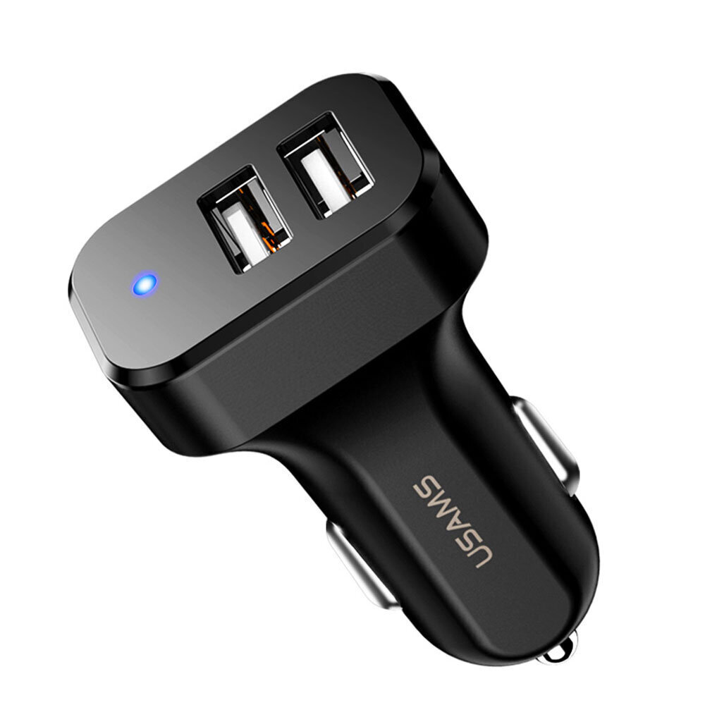 Autolaturi (2xUSB) Type-C USB-kaapelilla 2xUSB, USAMS, 2.1A, musta. hinta ja tiedot | Puhelimen laturit | hobbyhall.fi