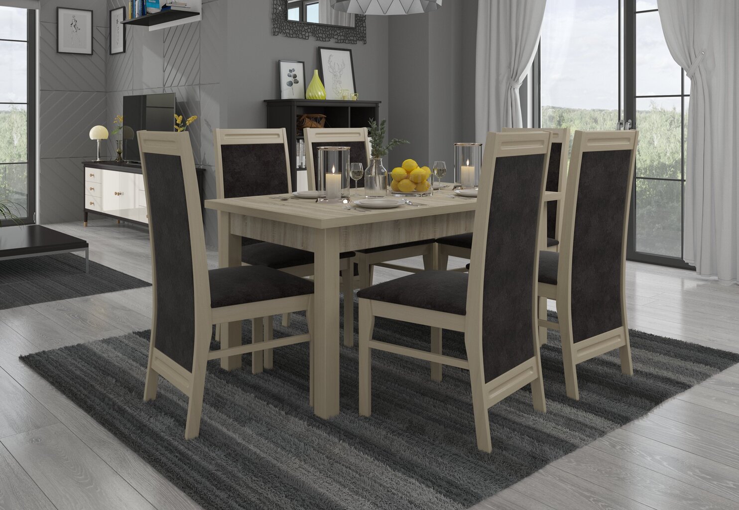 Ruokasalisarja ADRK Furniture Rodos 7, beige/harmaa hinta ja tiedot | Ruokailuryhmät | hobbyhall.fi