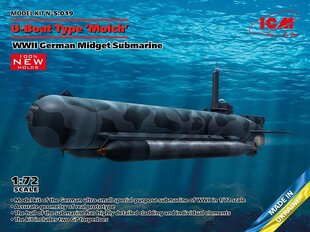 Liimattava malli ICM S019 WWII German Midget Submarine U-Boat Type Molch 1/72 hinta ja tiedot | Koottavat pienoismallit | hobbyhall.fi