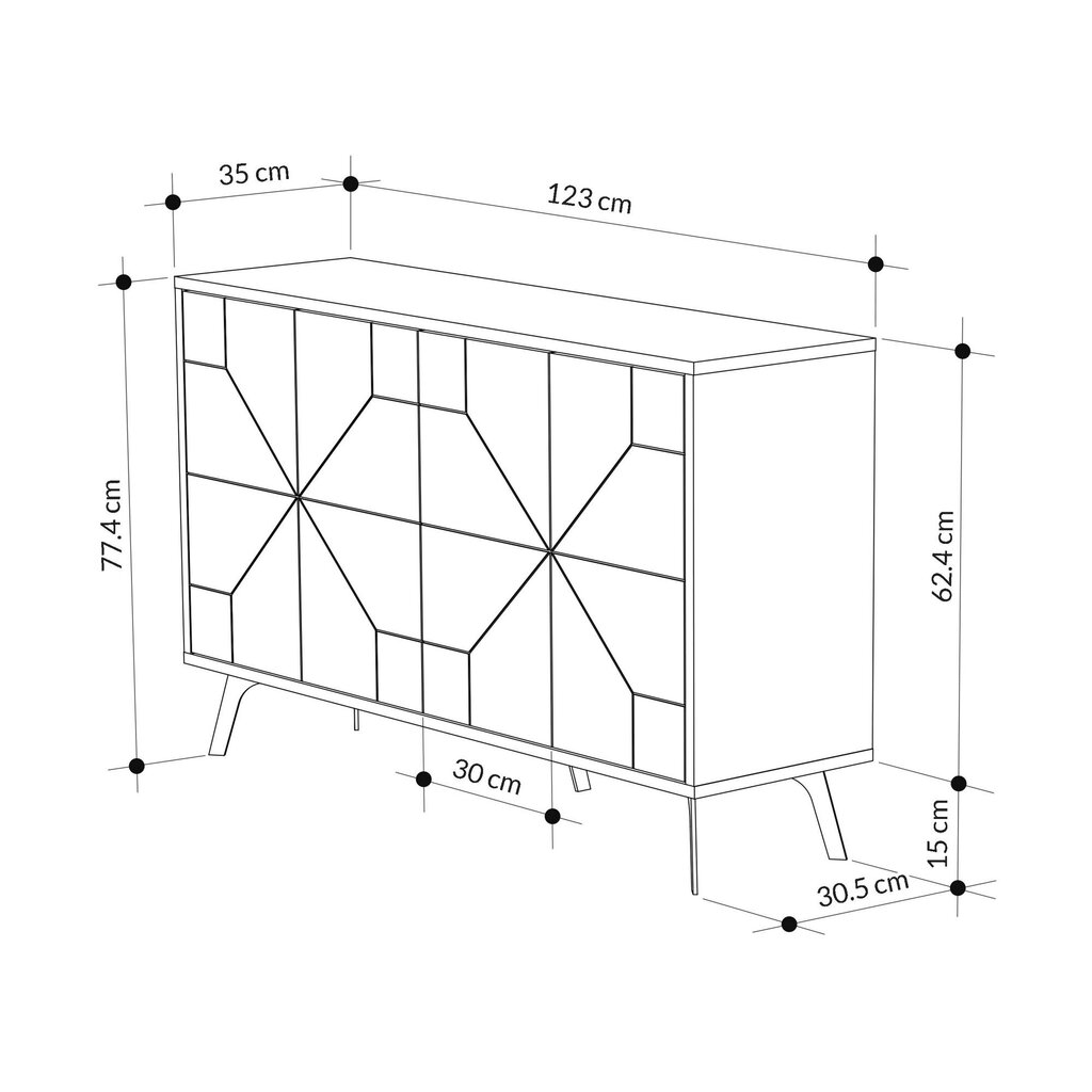 Asir-kaappi, 123x62,4x35cm, valkoinen lakattu hinta ja tiedot | Sivupöydät | hobbyhall.fi