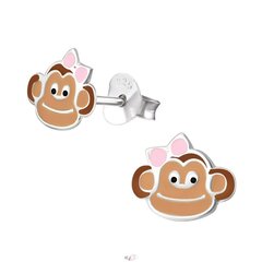 Hopeiset korvakorut, Monkey vaaleanpunaisella rusetilla A4S26507 hinta ja tiedot | All4silver Muoti | hobbyhall.fi