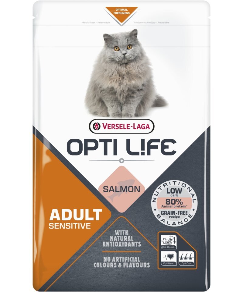 Versele-Laga Opti Life Cat Adult Sensitive su lašiša, 2.5 kg hinta ja tiedot | Kissan kuivaruoka | hobbyhall.fi