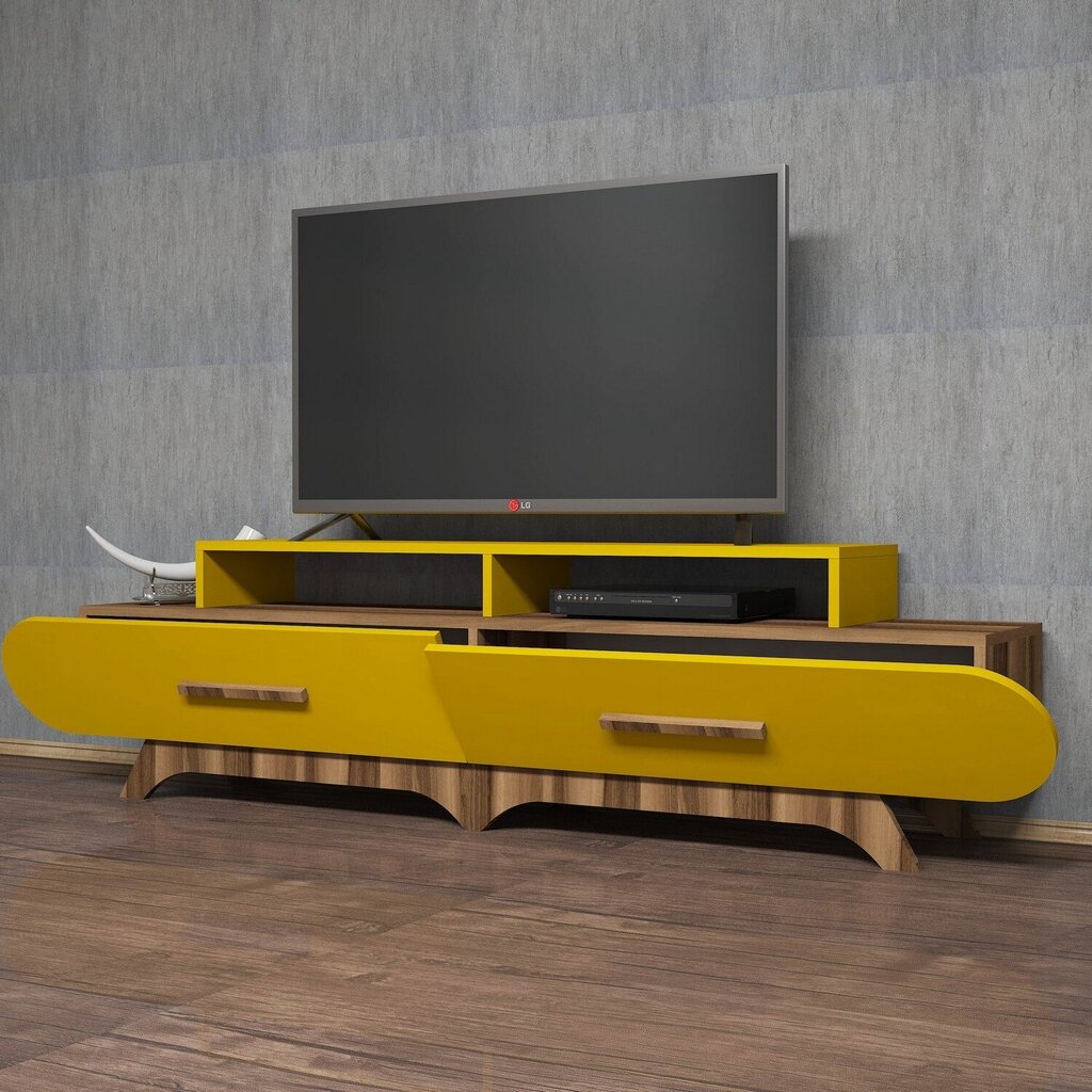 TV-taso Kalune Design 845, 205 cm, ruskea/keltainen hinta ja tiedot | TV-tasot | hobbyhall.fi