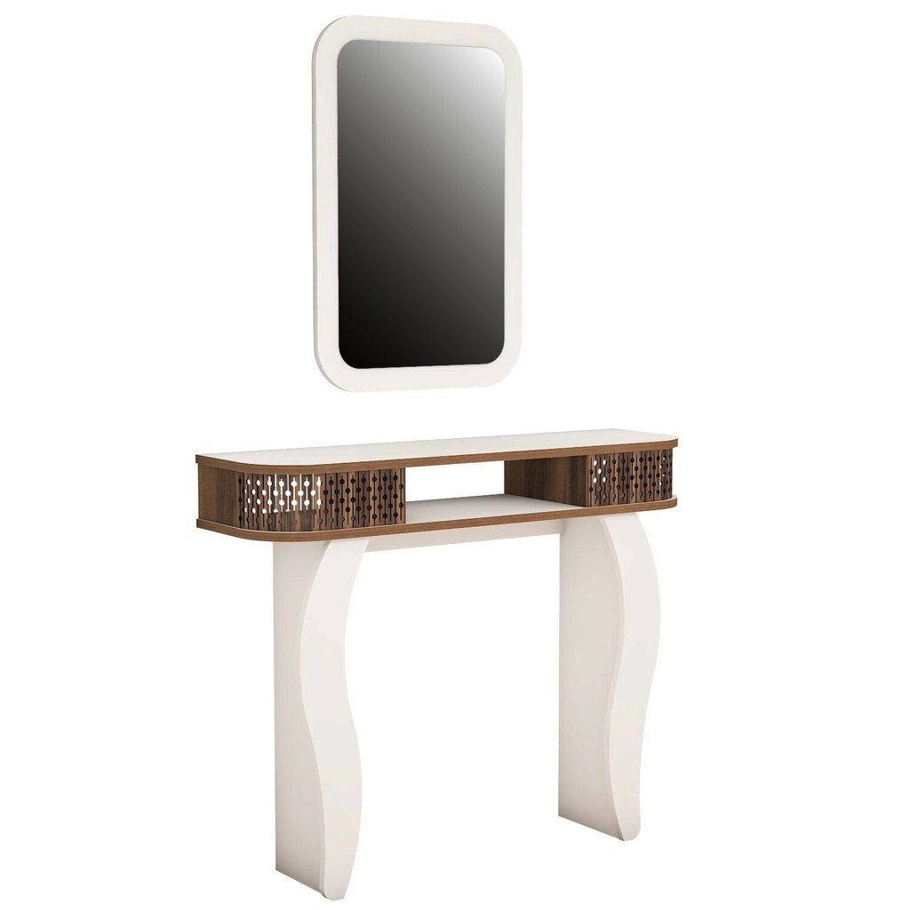 Pöytä- ja peilisetti Kalune Design 845, valkoinen/ruskea hinta ja tiedot | Peilipöydät | hobbyhall.fi