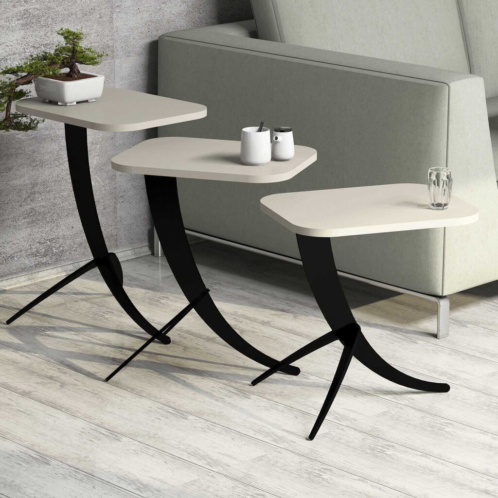 3 sohvapöydän setti Kalune Design 845, musta/beige hinta ja tiedot | Sohvapöydät | hobbyhall.fi