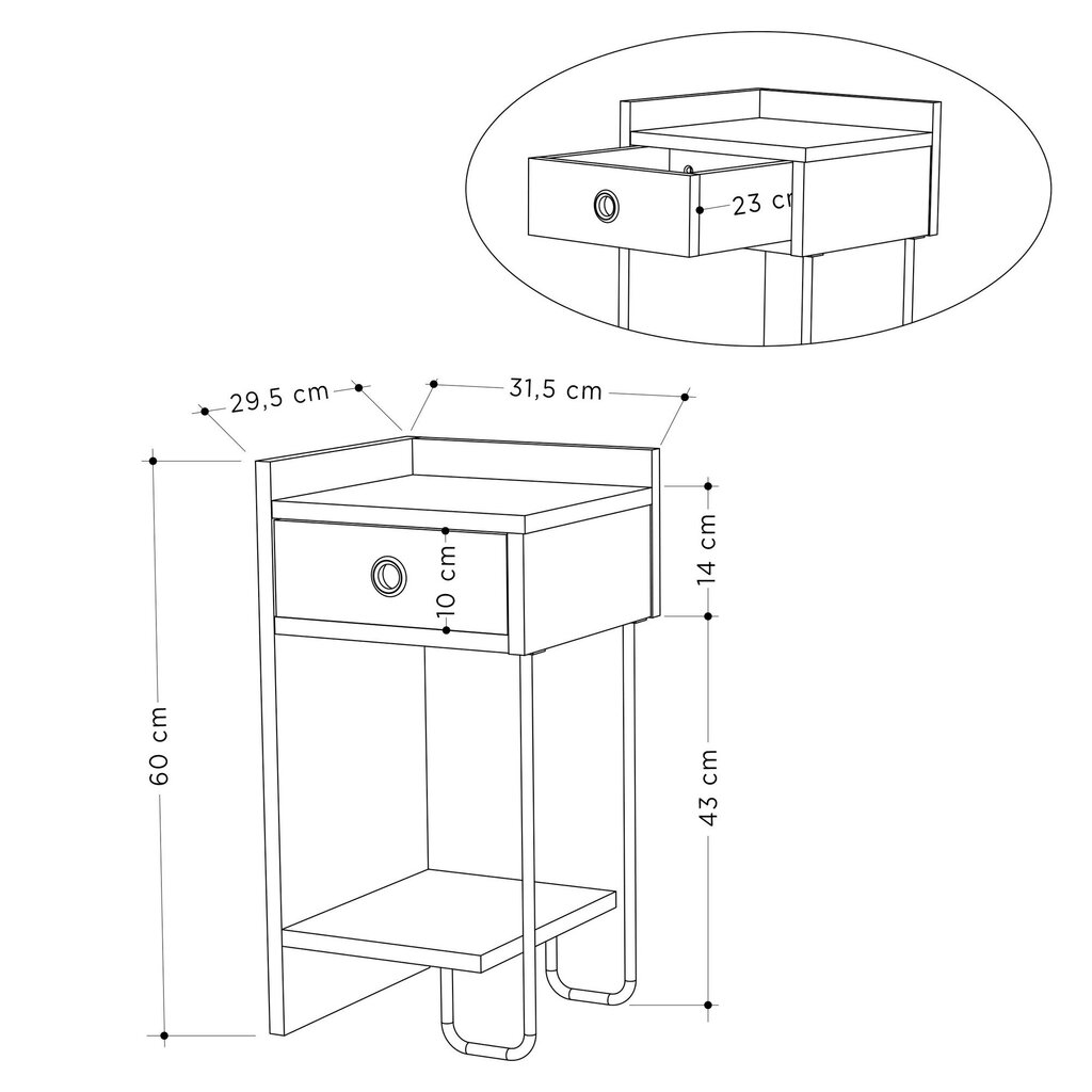 Yöpöytä Asir, 32x61x30cm, harmaa hinta ja tiedot | Yöpöydät | hobbyhall.fi