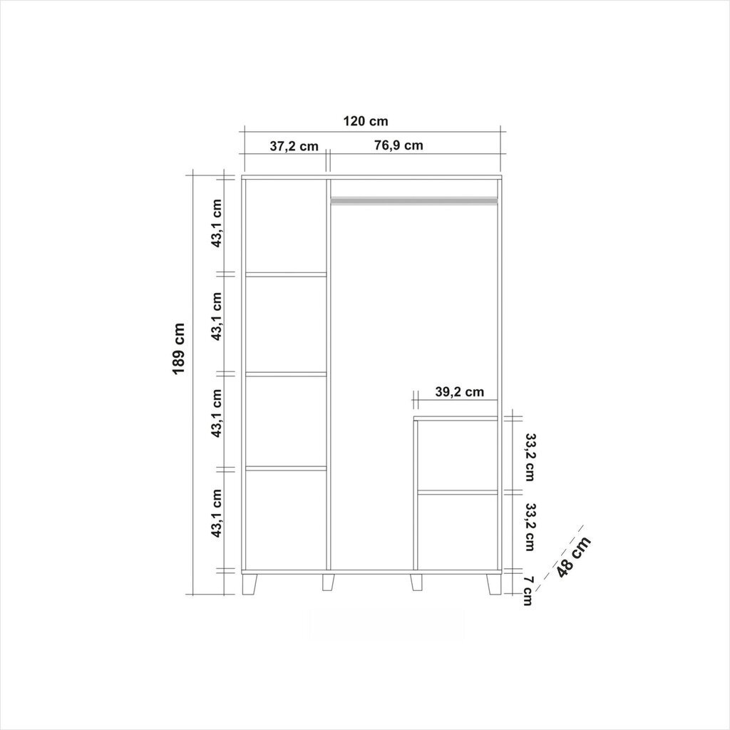 Vaatekaappi peilillä Kalune Design Wardrobe 869 (III), 120 cm, vaaleanruskea hinta ja tiedot | Kaapit | hobbyhall.fi