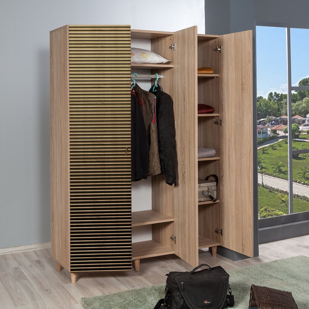 Vaatekaappi Kalune Design Wardrobe 863 (VI), 135 cm, tammi/keltainen hinta ja tiedot | Kaapit | hobbyhall.fi