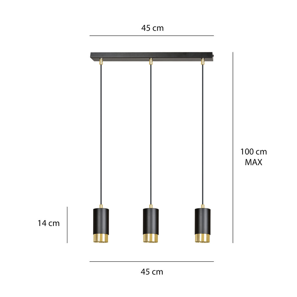 Valaisin Emibig Fumiko 3 Black Gold hinta ja tiedot | Riippuvalaisimet | hobbyhall.fi