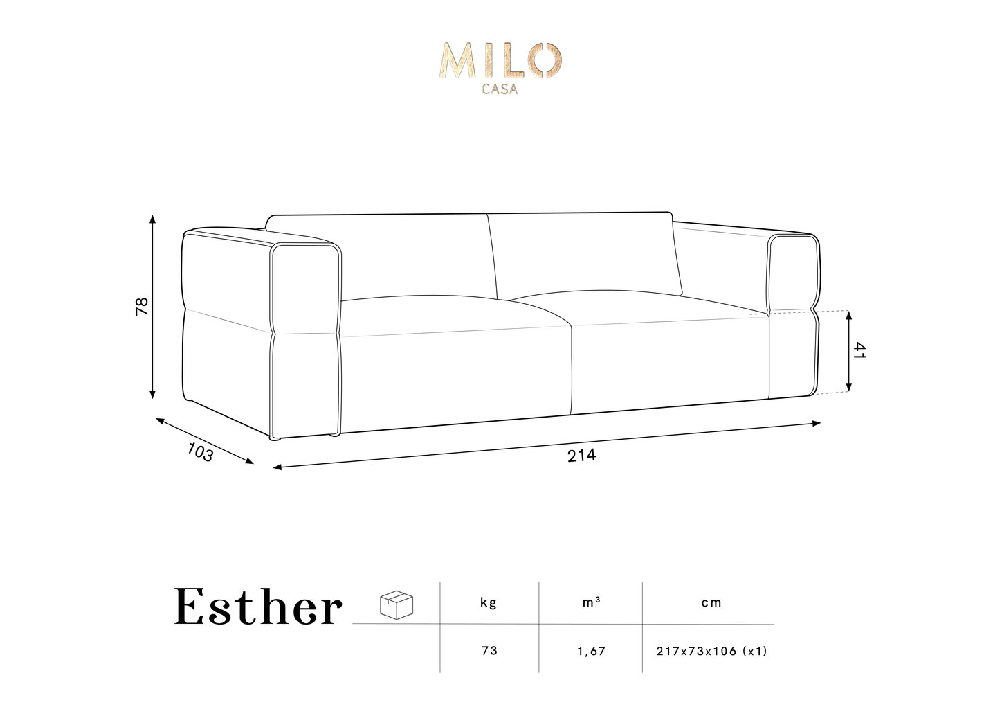 Sohva Milo Casa Esther, 214x103x78 cm, harmaa hinta ja tiedot | Sohvat ja vuodesohvat | hobbyhall.fi