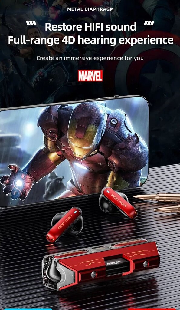 Marvel Avengers BTMV21 Iron Man TWS hinta ja tiedot | Kuulokkeet | hobbyhall.fi