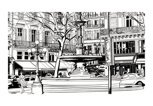 Valokuvatapetti - Sketch of parisian fountain 350x270 cm hinta ja tiedot | Valokuvatapetit | hobbyhall.fi