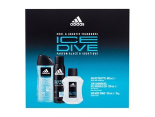 Lahjasetti miehille Adidas Ice Dive: EDT-tuoksu miehille, 100 ml + suihkugeeli, 250 ml + deodorantti, 150 ml hinta ja tiedot | Miesten hajuvedet | hobbyhall.fi