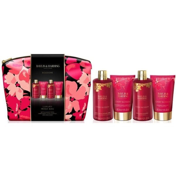 Kosmetiikkasetti Baylis & Harding Boudiore Cherry Blossom Luxury Wash: suihkuvoide, 100 ml + vartalovoide, 50 ml + shampoo, 100 ml + hoitoaine, 50 ml + kosmetiikka