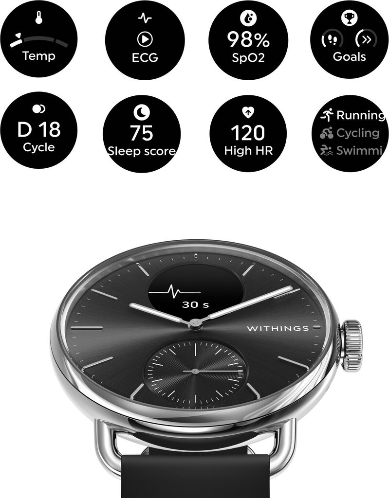 Withings Scanwatch 2, 38 mm, Black hinta ja tiedot | Älykellot | hobbyhall.fi