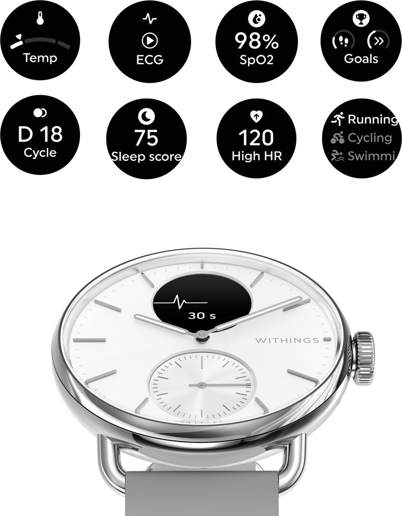 Withings Scanwatch 2, 38 mm, White hinta ja tiedot | Älykellot | hobbyhall.fi