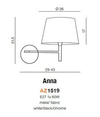 Seinävalaisin Azzardo Anna White/Chrome hinta ja tiedot | Seinävalaisimet | hobbyhall.fi