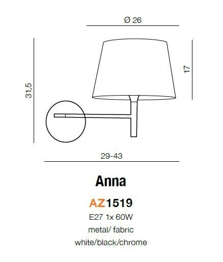 Seinävalaisin Azzardo Anna White/Chrome hinta ja tiedot | Seinävalaisimet | hobbyhall.fi