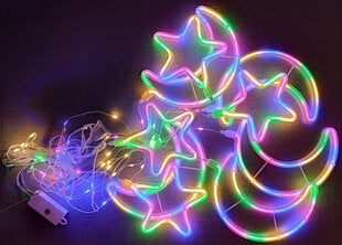 Koristevaloverho LED, monivärinen, kuu ja tähdet hinta ja tiedot | Joulukoristeet | hobbyhall.fi