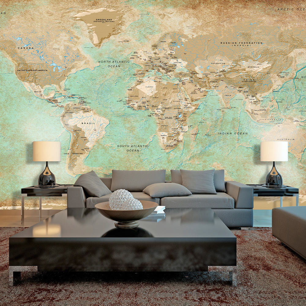 Valokuvatapetti XXL - Turquoise World Map II 490x280 cm hinta ja tiedot | Valokuvatapetit | hobbyhall.fi