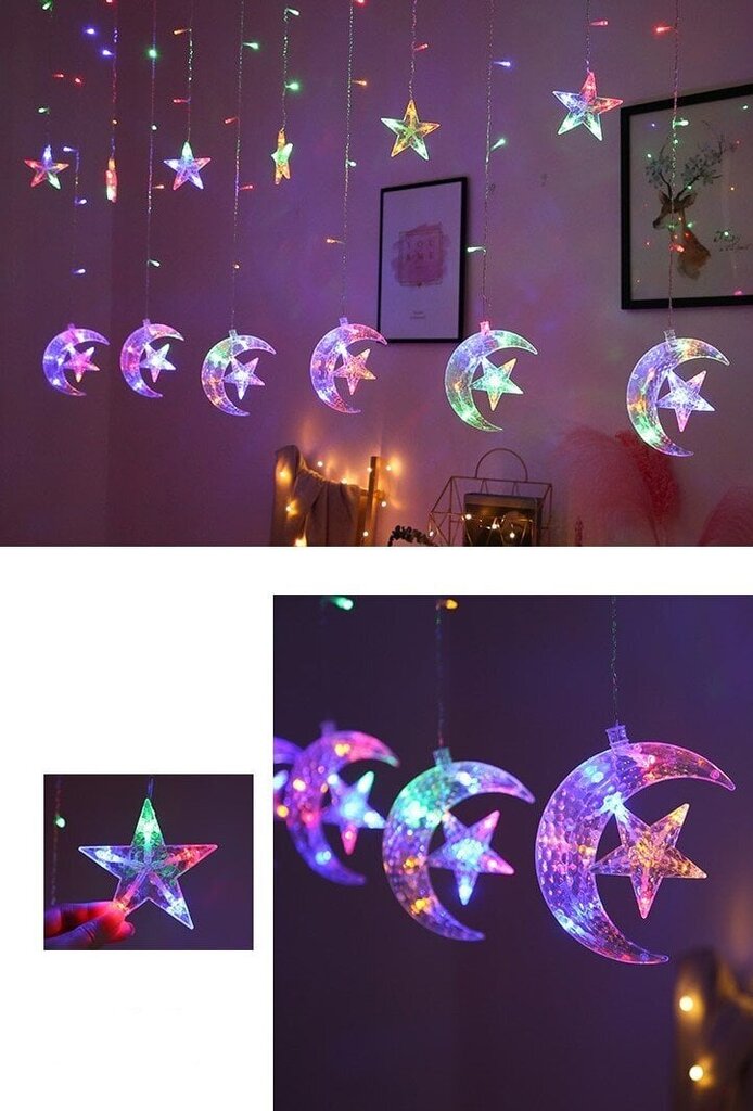 Jouluvalot 6 kuukoristeella ja 12 tähdellä, 3m, 126 LEDiä, LIVMAN CX-001 hinta ja tiedot | Jouluvalot | hobbyhall.fi
