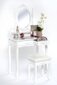 Lara II peilipöytä jakkaralla, mitat 75x40x145, valkoinen, 4 laatikkoa hinta ja tiedot | Peilipöydät | hobbyhall.fi