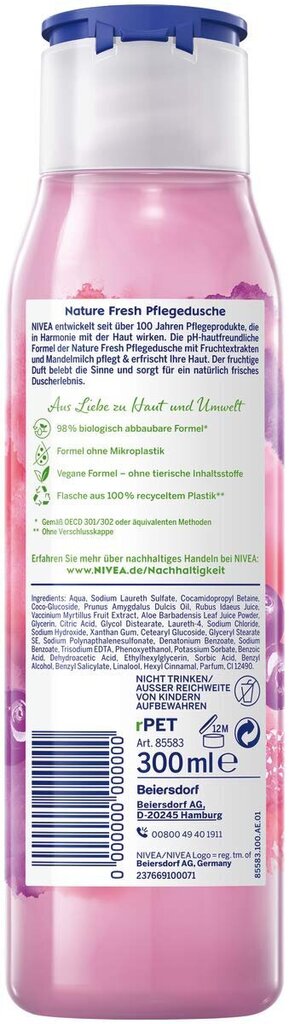 Suihkugeeli NIVEA Nature Fresh vadelma (300 ml). hinta ja tiedot | Suihkusaippuat ja suihkugeelit | hobbyhall.fi