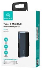 USAMS SJ492 USB-C-keskitin 1xUSB, 1xUSB-C, 1xHDMI, musta hinta ja tiedot | Adapterit | hobbyhall.fi