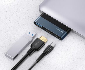 USAMS SJ492 USB-C-keskitin 1xUSB, 1xUSB-C, 1xHDMI, musta hinta ja tiedot | Adapterit | hobbyhall.fi