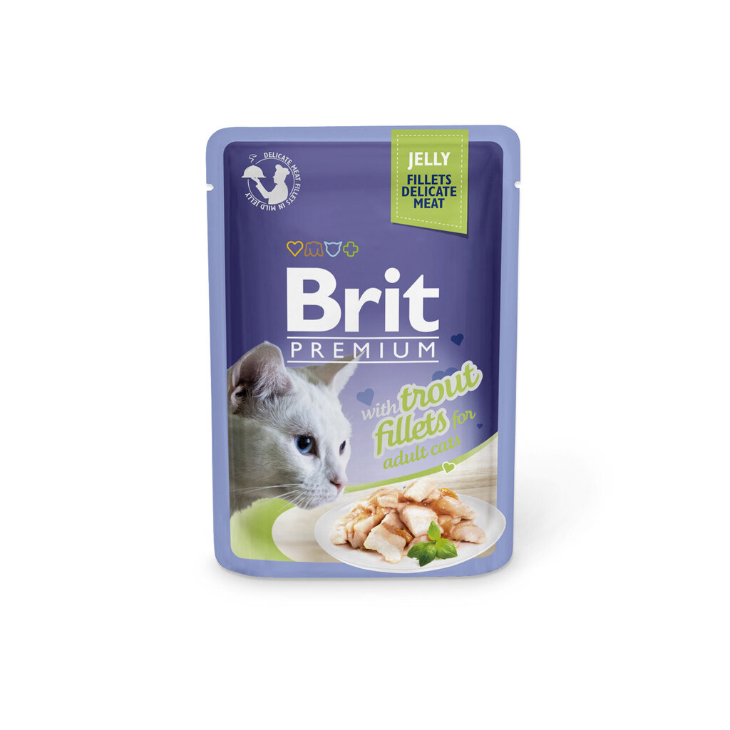 Purkkiruoka kissoille Brit Premium Cat Delicate Trout hyytelössä 85g x 24 kpl hinta ja tiedot | Kissanruoka | hobbyhall.fi