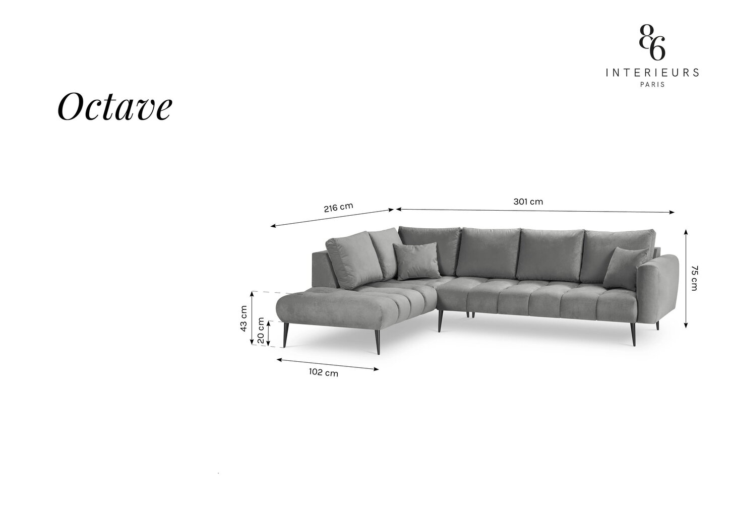 Pehmeä kulmasohva Interieurs 86 Octave, harmaa hinta ja tiedot | Kulmasohvat ja divaanisohvat | hobbyhall.fi