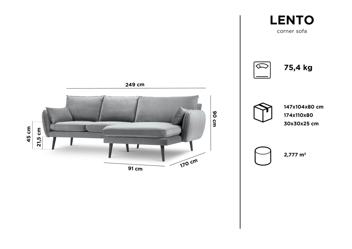 Pehmeä kulmasohva Kooko Home Lento, vaaleanvihreä/musta hinta ja tiedot | Kulmasohvat ja divaanisohvat | hobbyhall.fi