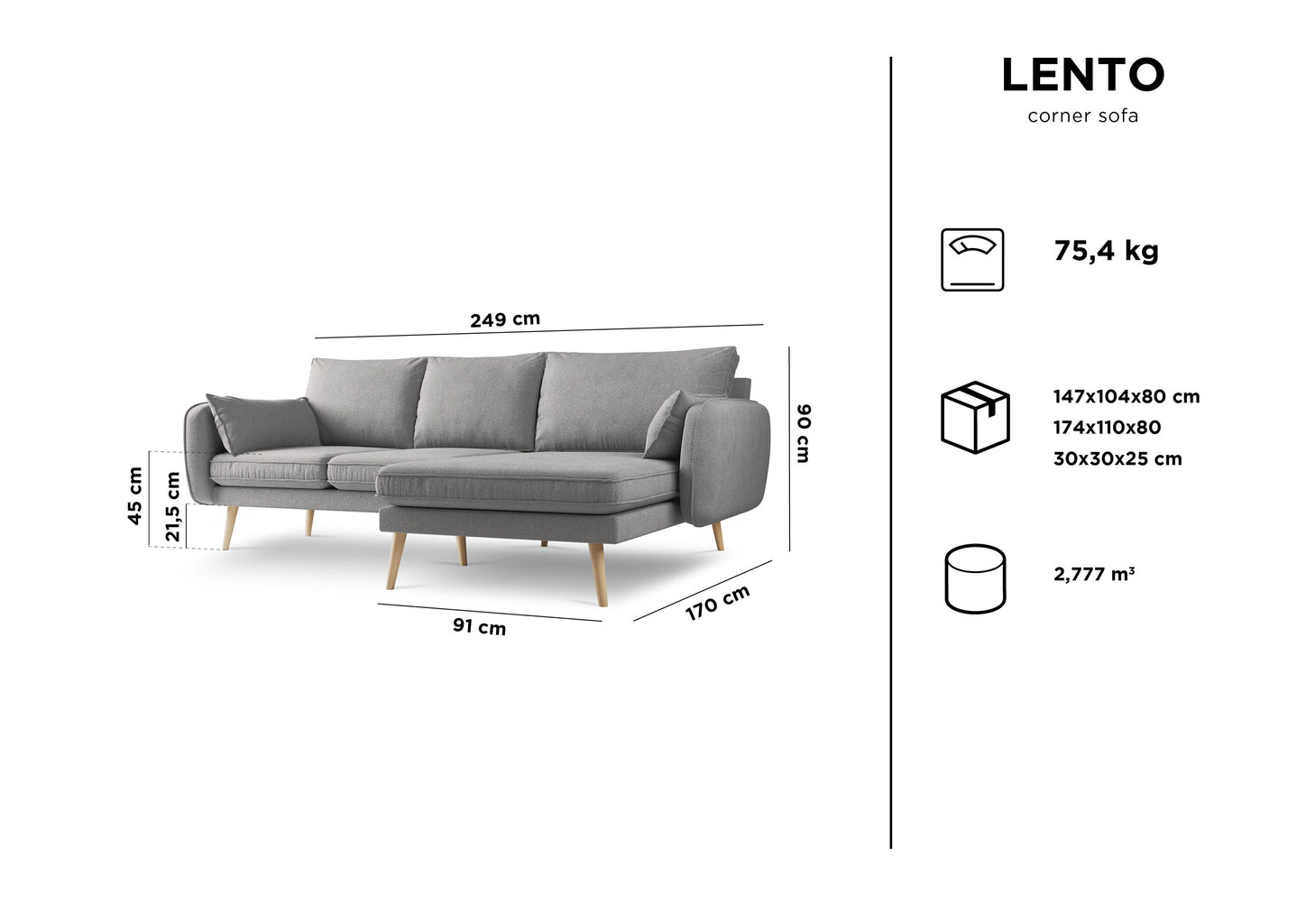 Pehmeä kulmasohva Kooko Home Lento, vaaleanharmaa hinta ja tiedot | Kulmasohvat ja divaanisohvat | hobbyhall.fi