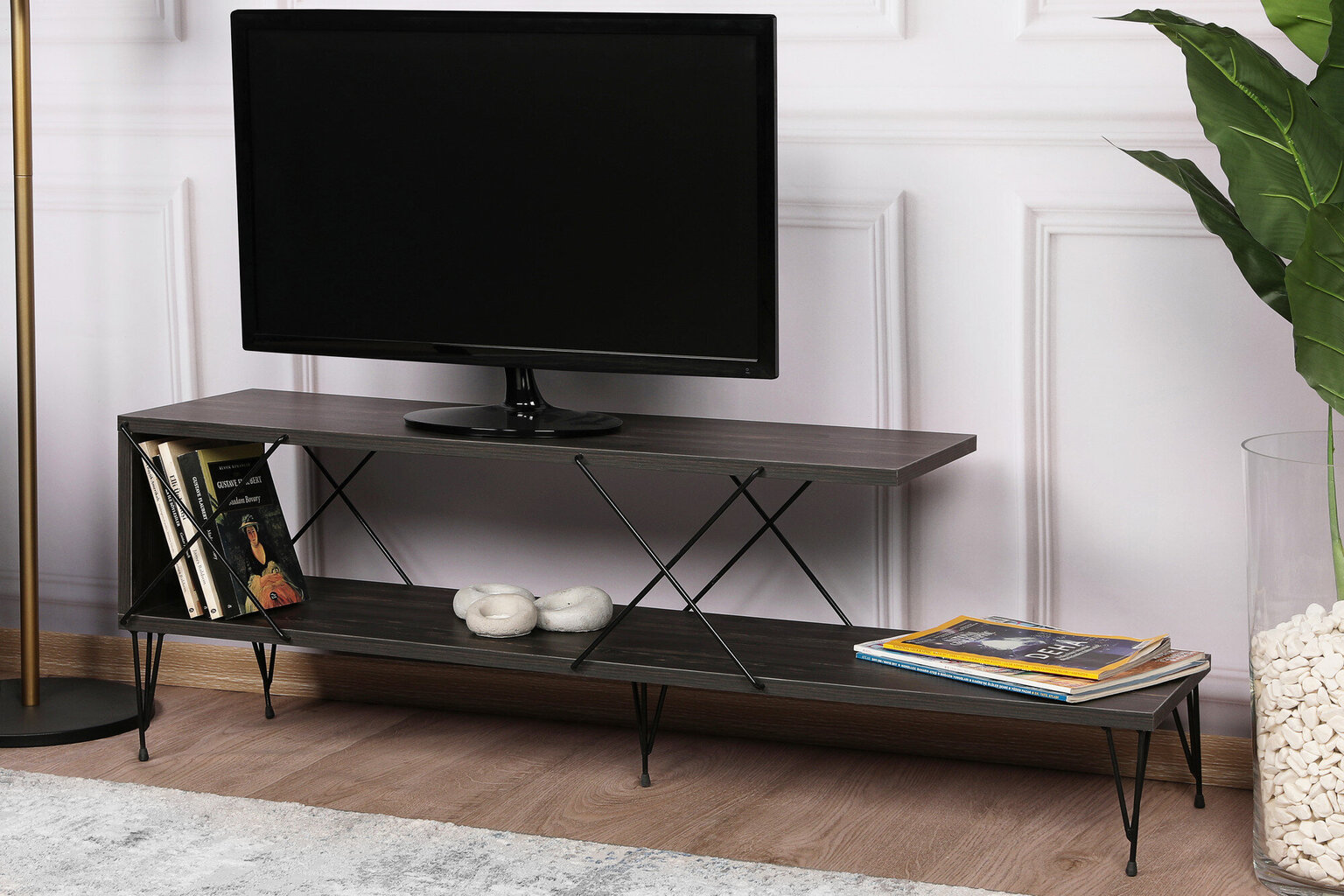 TV-teline Asir, 120x40x30cm, tummanruskea hinta ja tiedot | TV-tasot | hobbyhall.fi