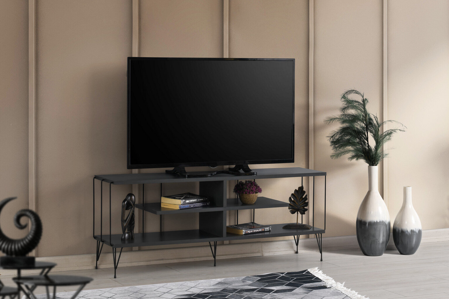 TV-teline Asir, 120x44,5x30cm, musta hinta ja tiedot | TV-tasot | hobbyhall.fi