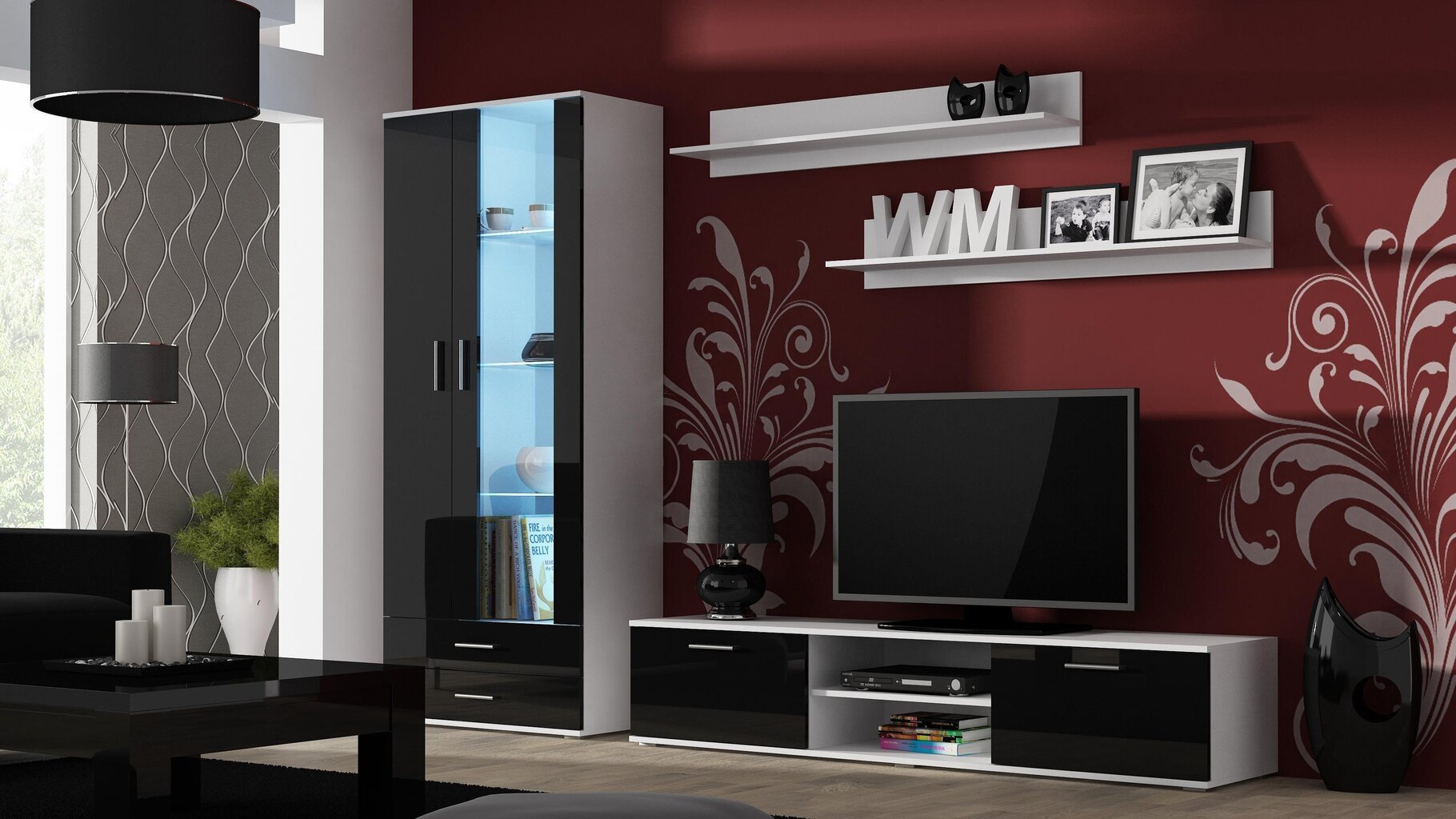 Vitriini Cama Meble Soho S6 2D2S, valkoinen/musta hinta ja tiedot | Vitriinit | hobbyhall.fi