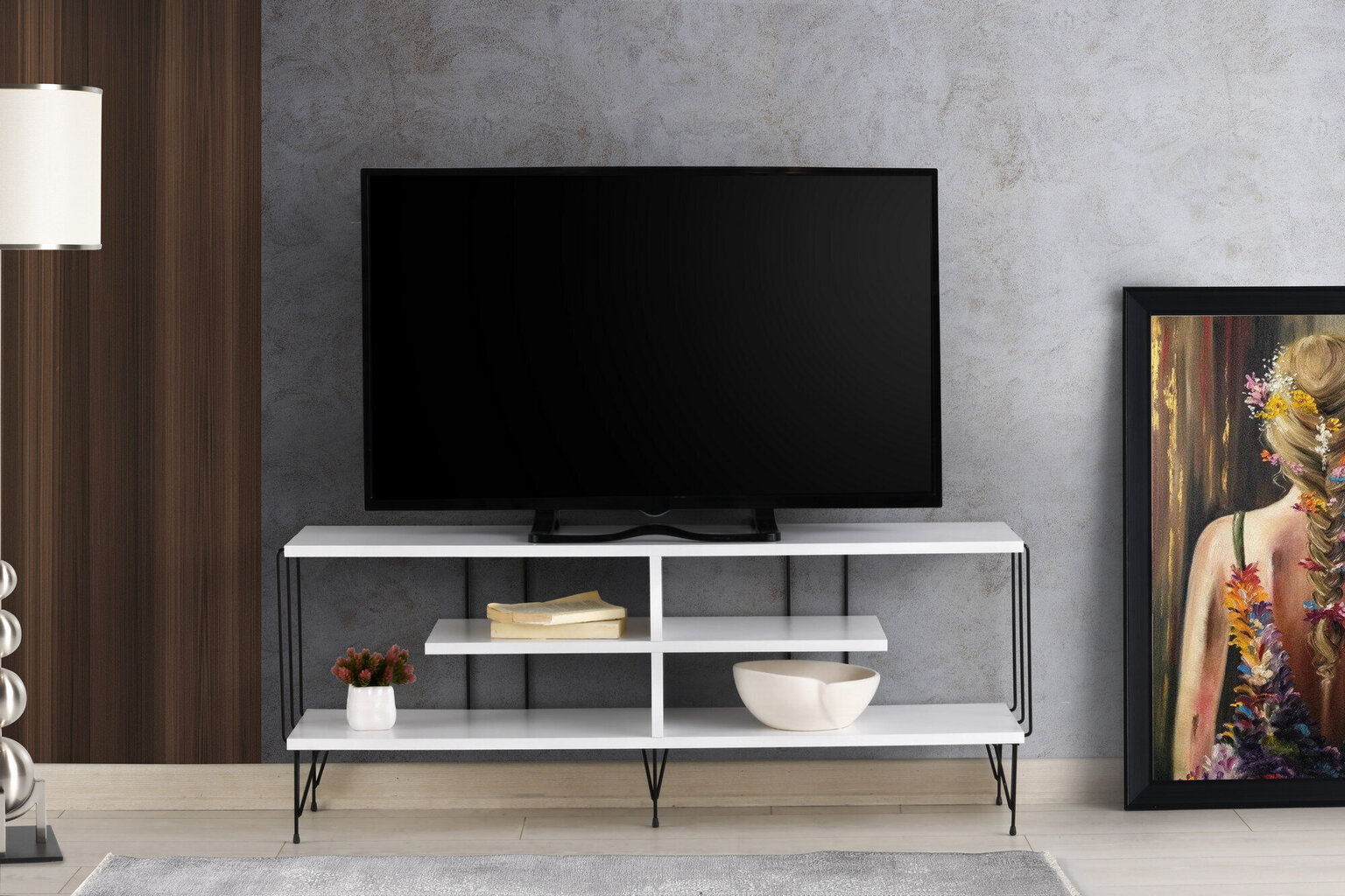 TV-taso Asir, 120x44,5x30cm, valkoinen hinta ja tiedot | TV-tasot | hobbyhall.fi