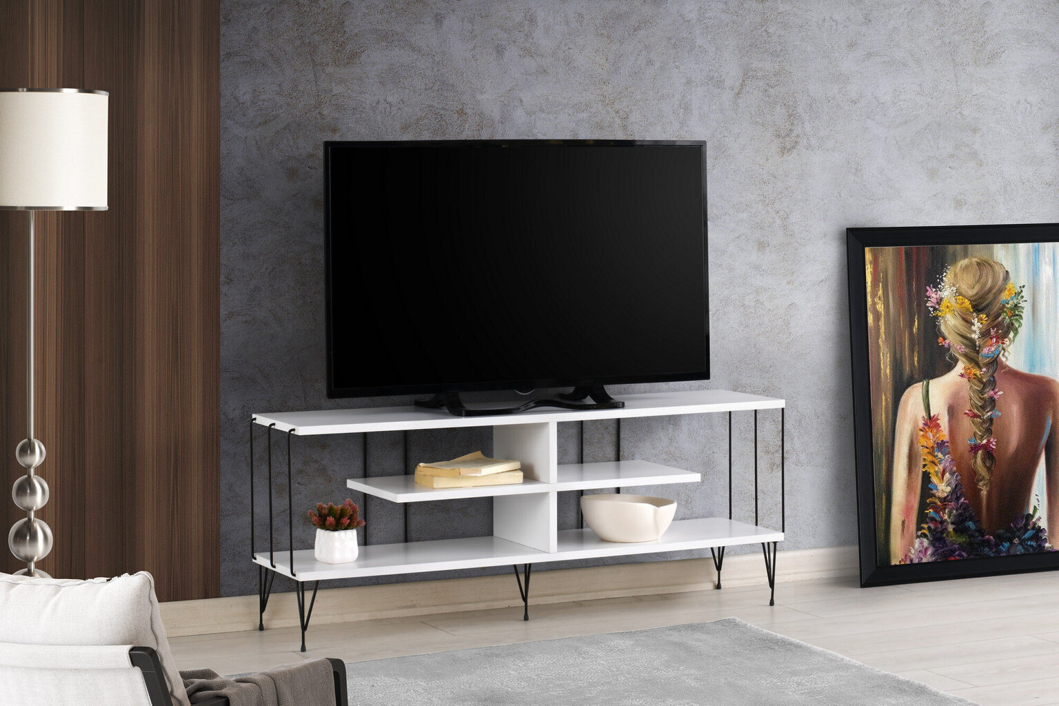 TV-taso Asir, 120x44,5x30cm, valkoinen hinta ja tiedot | TV-tasot | hobbyhall.fi