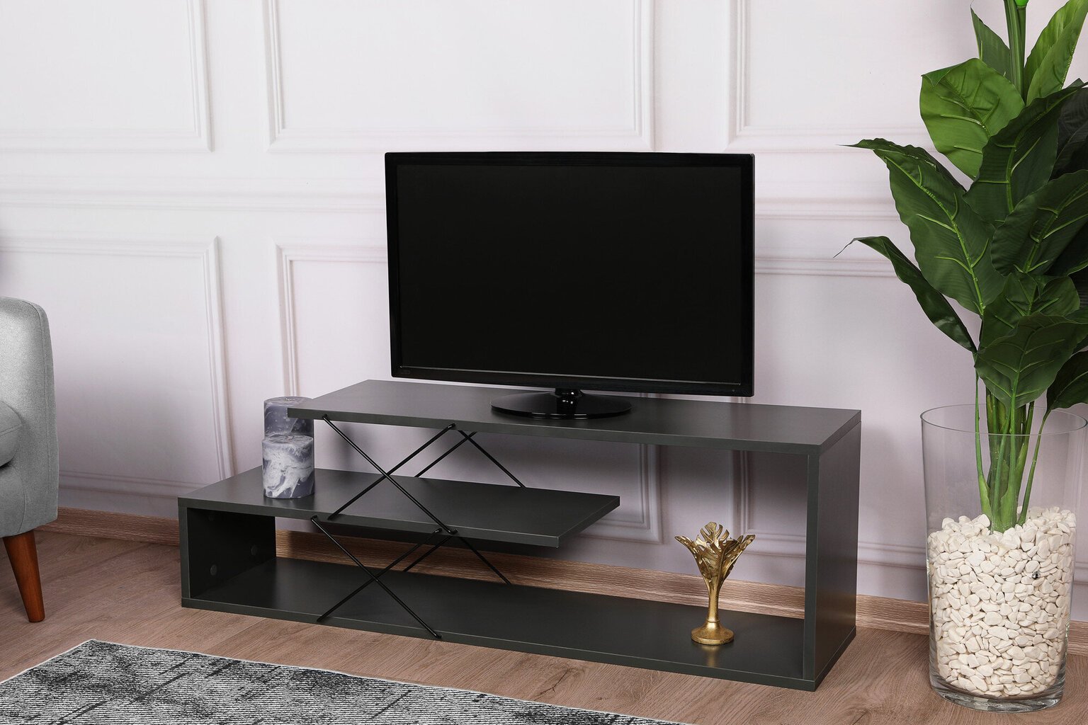 TV-teline Asir, 120x40x30cm, musta hinta ja tiedot | TV-tasot | hobbyhall.fi