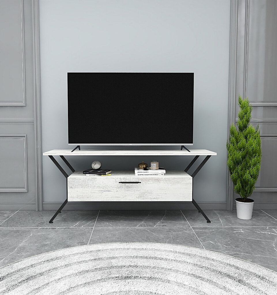 TV-teline Asir, 124x54x35cm, valkoinen hinta ja tiedot | TV-tasot | hobbyhall.fi