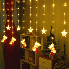 Jouluvalot 5 kenkäkoristeella ja 5 tähdellä, 3m, 90 LEDiä, LIVMAN XY-012 hinta ja tiedot | Jouluvalot | hobbyhall.fi