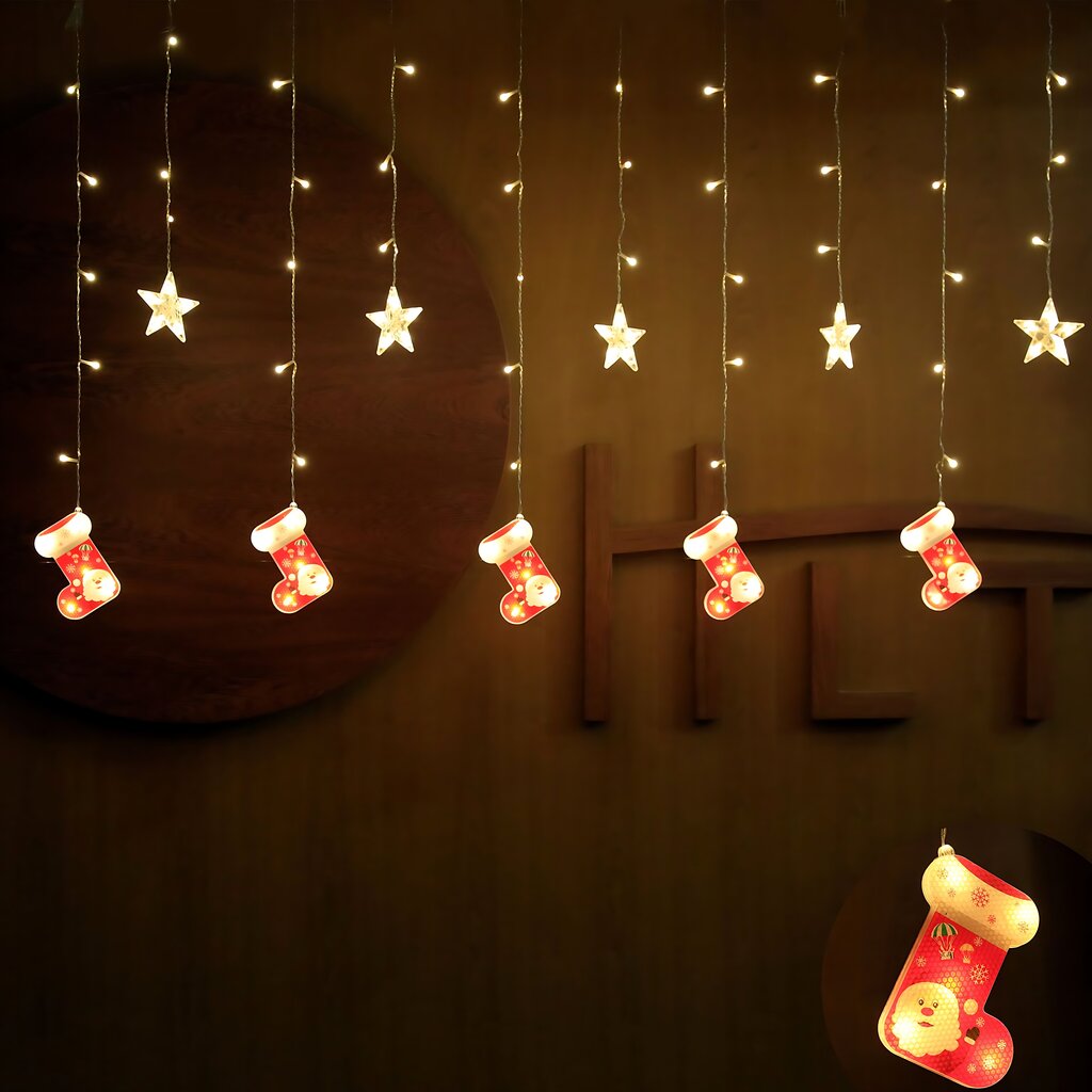 Jouluvalot 5 kenkäkoristeella ja 5 tähdellä, 3m, 90 LEDiä, LIVMAN XY-012 hinta ja tiedot | Jouluvalot | hobbyhall.fi
