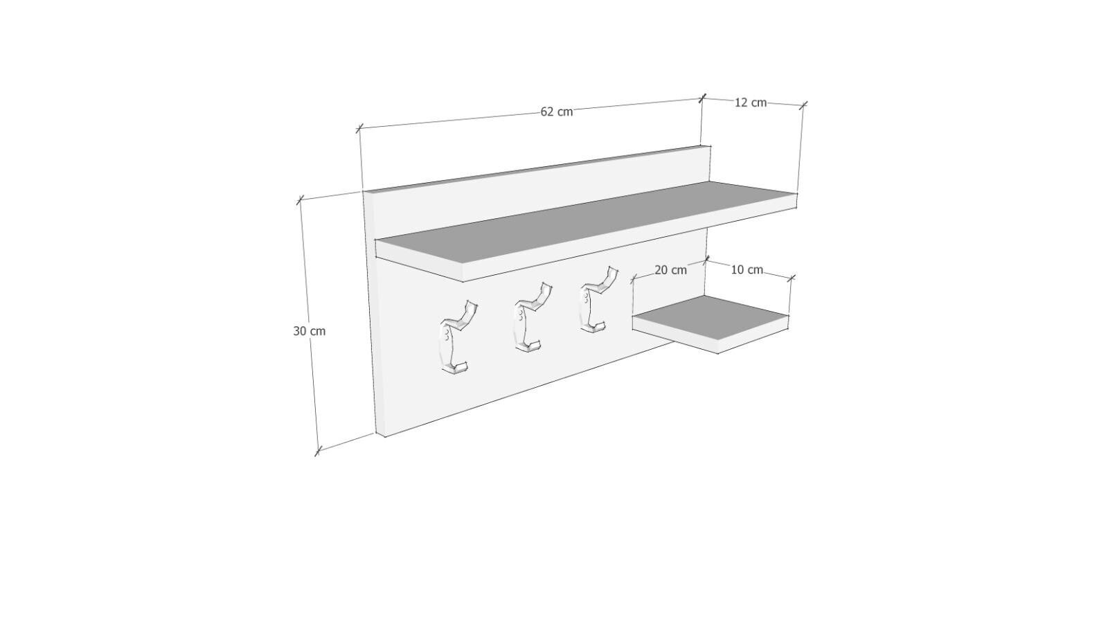 Naulakko Asir, 62x30x12cm, valkoinen hinta ja tiedot | Naulakot | hobbyhall.fi