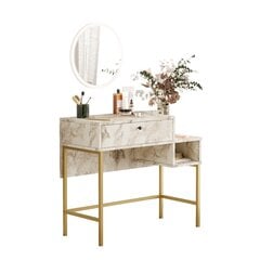 Pukeutumispöytä Asir, 87,6x78,1x40cm, valkoinen/kulta hinta ja tiedot | Peilipöydät | hobbyhall.fi