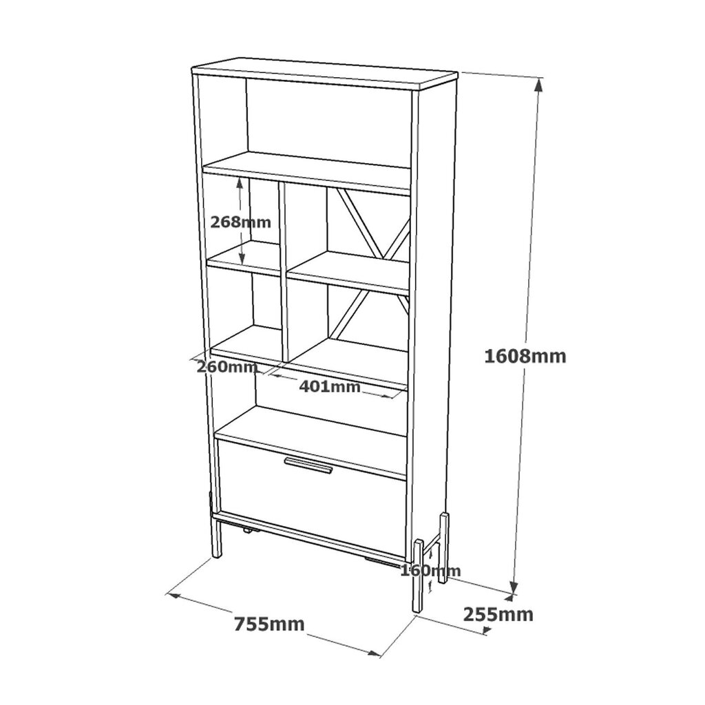 Hylly Asir, 75,5x160,8x44,5cm, musta/ruskea hinta ja tiedot | Hyllyt | hobbyhall.fi