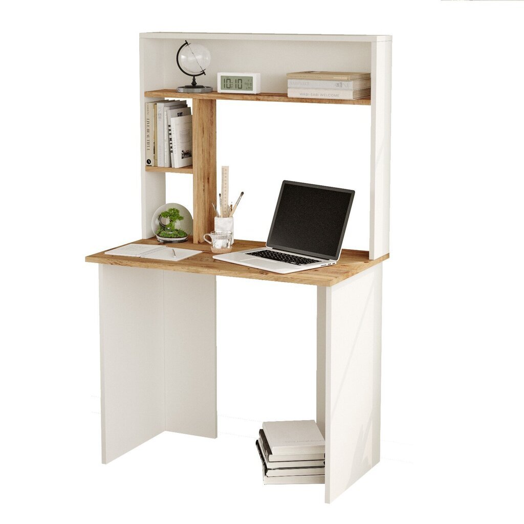 Pöytä Asir, 90x148,6x51,6cm, valkoinen ja beige hinta ja tiedot | Tietokonepöydät ja työpöydät | hobbyhall.fi