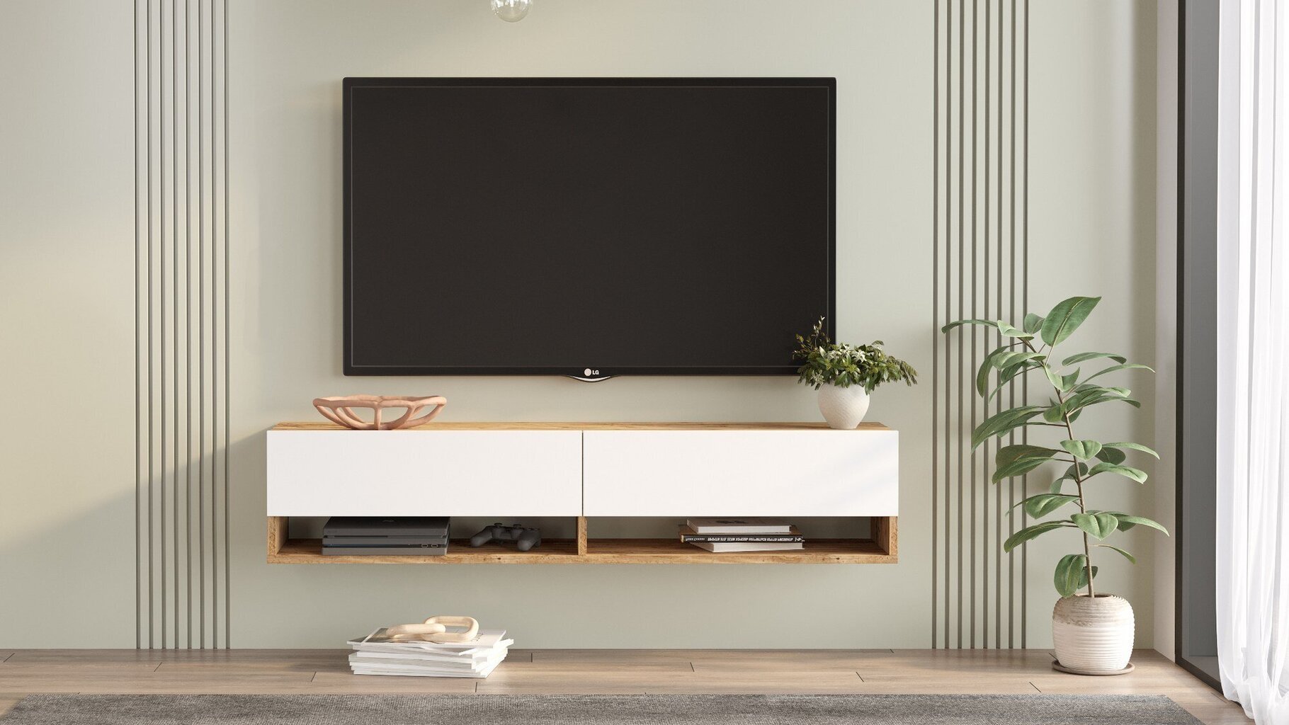 TV-teline Asir, 140x29,1x31,6cm, valkoinen ja beige hinta ja tiedot | TV-tasot | hobbyhall.fi