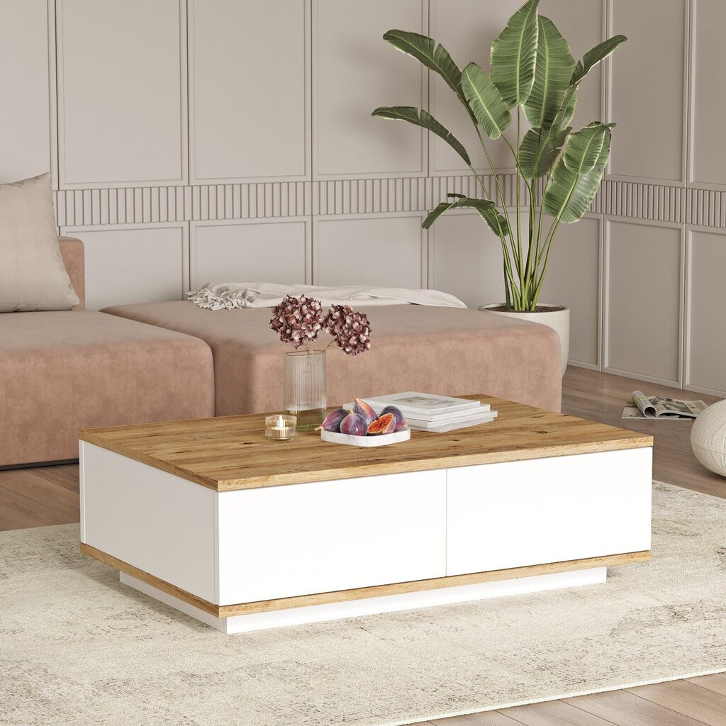 Sohvapöytä Asir, 90x28,6x60cm, valkoista ja beigeä hinta ja tiedot | Sohvapöydät | hobbyhall.fi