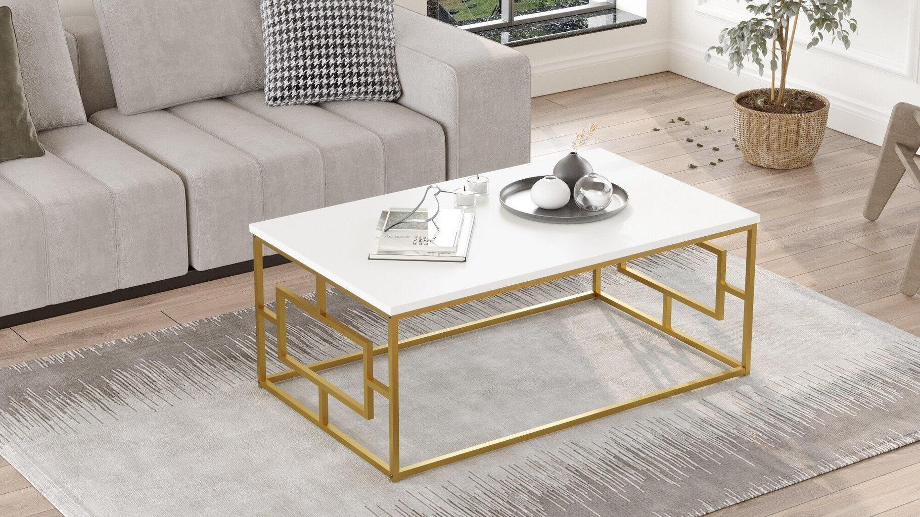 Sohvapöytä Asir, 100x40x60cm, valkoinen ja kultainen hinta ja tiedot | Sohvapöydät | hobbyhall.fi