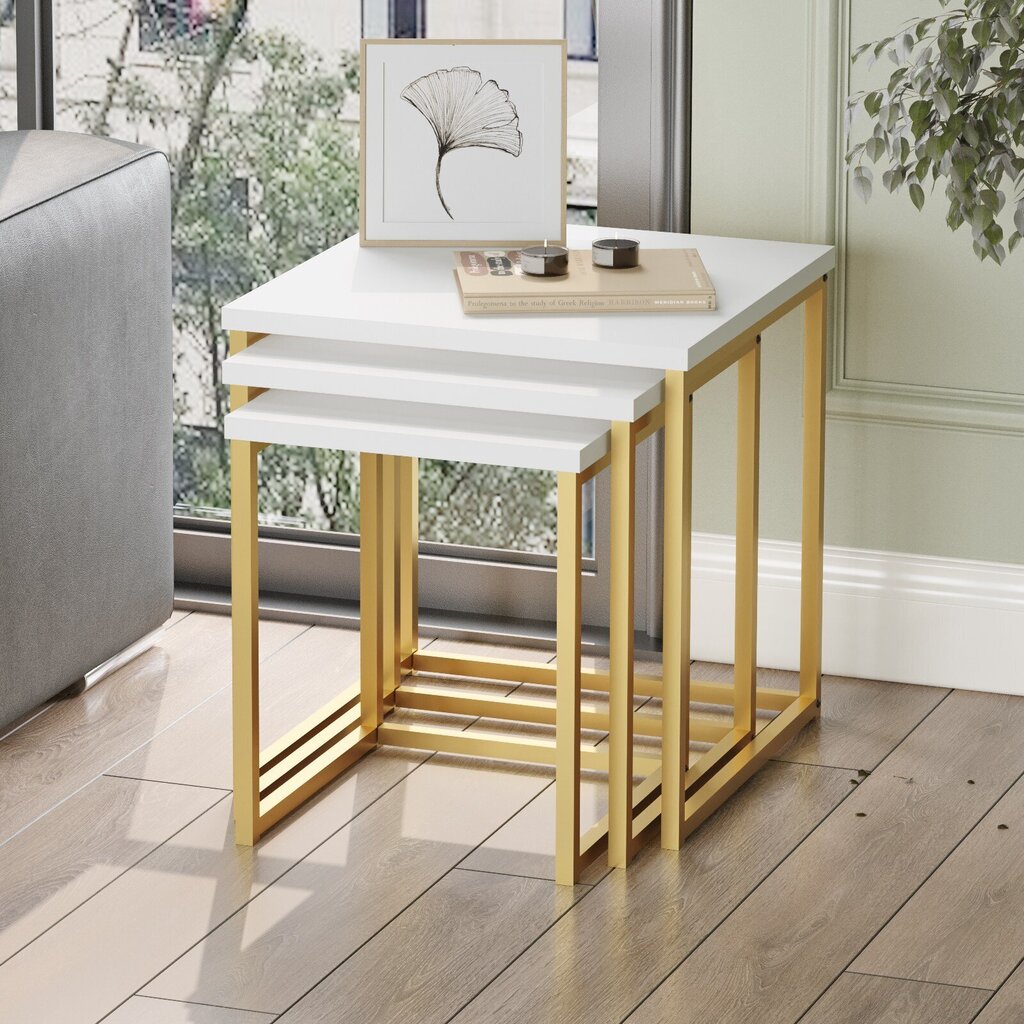 Sohvapöytä Asir, 40x41,8x40cm, valkoinen/kultainen hinta ja tiedot | Sohvapöydät | hobbyhall.fi